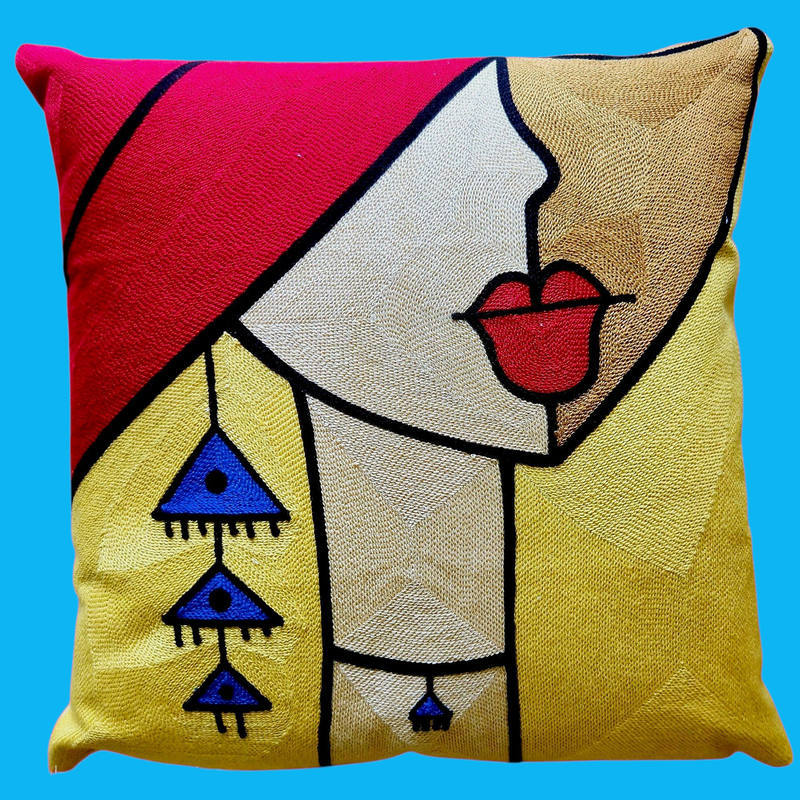 Cubist Lips Artwork - POLYESTER PU COATED WATERPROOF Cushion Cover & UV Resistant - Large 50cm Size. Suitable for Outdoor Seating & Wet Weather Areas.
