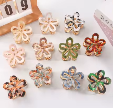 Women's Retro Premium FLOWER TORTOISESHELL Hair Claw Clips.