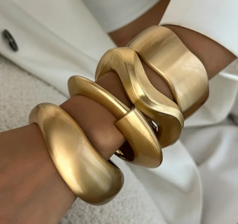 Women's Premium Retro ART DECO GOLD Plated Trendy Bangle with Adjustable Clasp Opening.