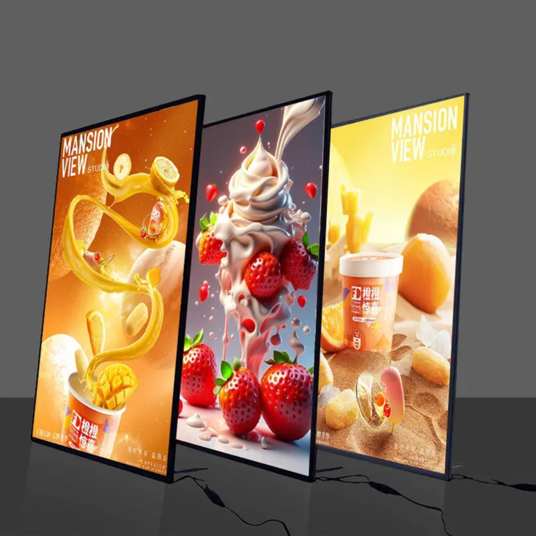 GlowBoard Pro™ Ultra-Thin LED Display – Black Edition. A1, A2, A3 & A4 Customized Advertising Ultra-Thin Glass LED & Super Light Boxes. Super Bright Rectangle Menu Poster Frame Light Box. 240V Wired Version. Wall Mounted or Desktop Stand Versions.
