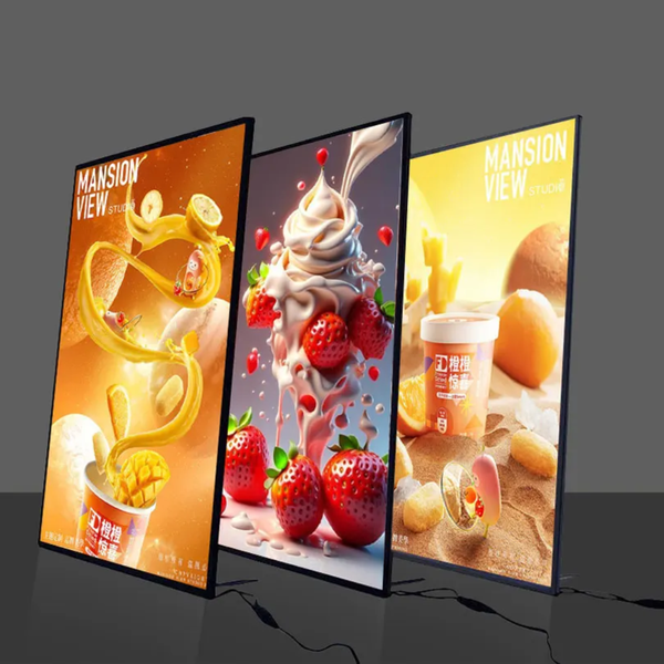 GlowBoard Pro™ Ultra-Thin LED Display – Black Edition. A1, A2, A3 & A4 Customized Advertising Ultra-Thin Glass LED Light Boxes. Super Bright Rectangle Menu Poster Frame Light Box. 240V Wired Version. Wall Mounted or Desktop Stand.