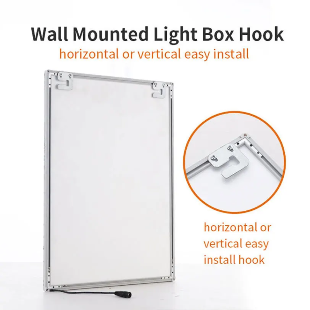 GlowBoard Pro™ Ultra-Thin LED Display – Black Edition. A1, A2, A3 & A4 Customized Advertising Ultra-Thin Glass LED & Super Light Boxes. Super Bright Rectangle Menu Poster Frame Light Box. 240V Wired Version. Wall Mounted or Desktop Stand Versions.