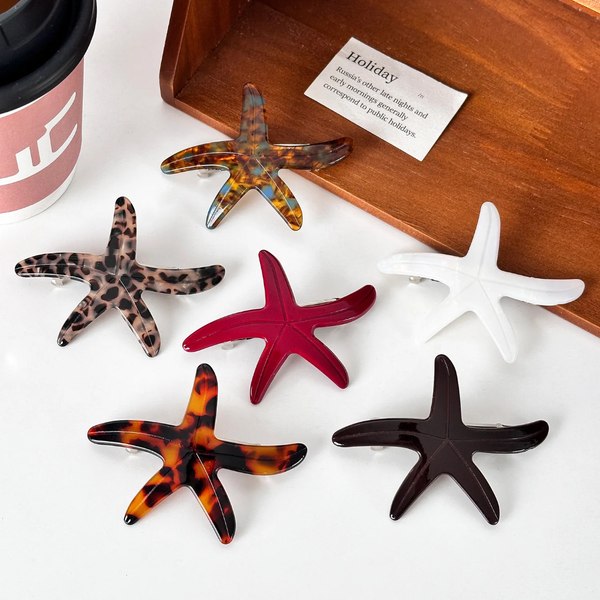 Women's Retro Premium TORTOISESHELL STARFISH Acetate Hair Barrette Clip.