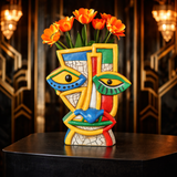 Cubist Muses Hand Made Ceramic Sculpture Flower Vase - Inspired by Pablo Picasso Cubist Design - 20cm Height