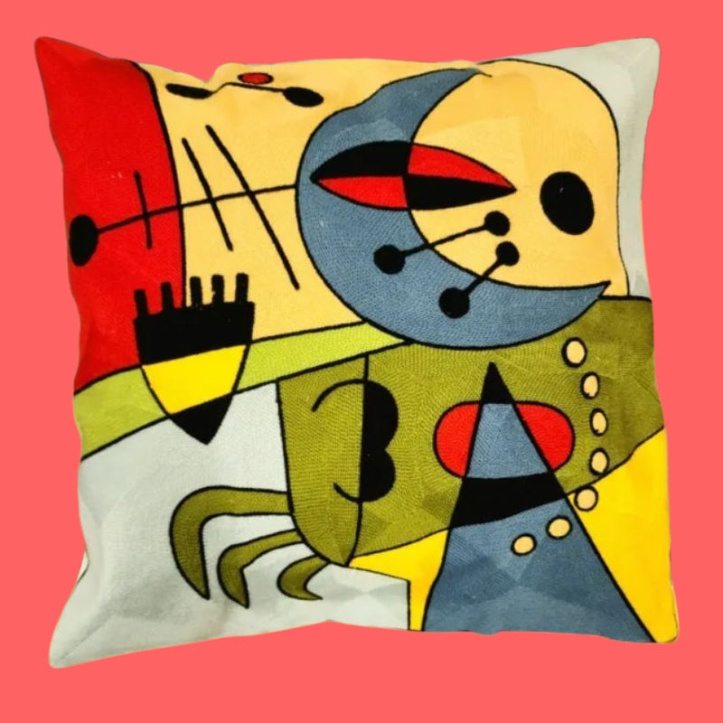 Cubist Musician Artwork - Embroided Cotton Cushion Cover - Standard 45cm Size. Suitable for Luxurious Indoor Settings.