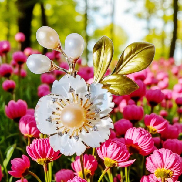 The Pearl Blossom Brooch: Luminous Elegance in Bloom. Elegant Brooch for Sophisticated Events.