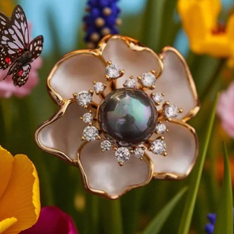 Deco Pearl Bloom Brooch: A glamorous, stylized floral masterpiece. A Sophisticated Brooch for that Special Evening.