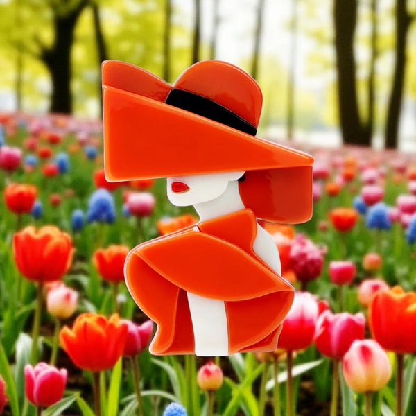 Bold Orange Blooms: A Statement Brooch for Spring. Elegant Brooch for Sophisticated Events.
