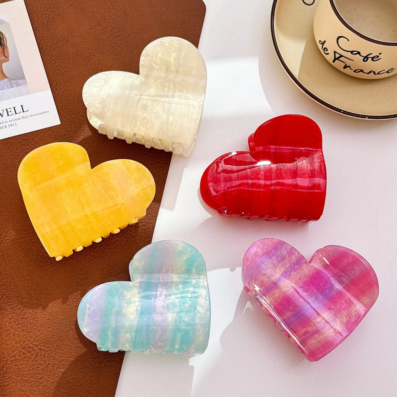 Women's Classical French Style Premium LOVE HEART Acetate Hair Claw Clips.