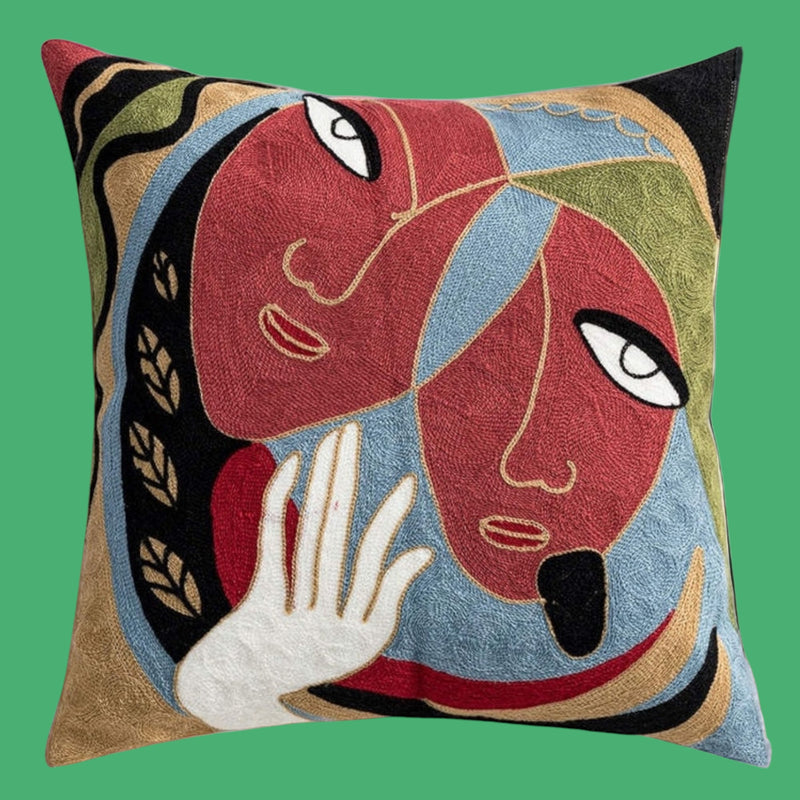 Cubist Lovers Artwork - POLYESTER LINEN Cushion Cover - Large 50cm Size. Suitable for Commercial & Office Settings.