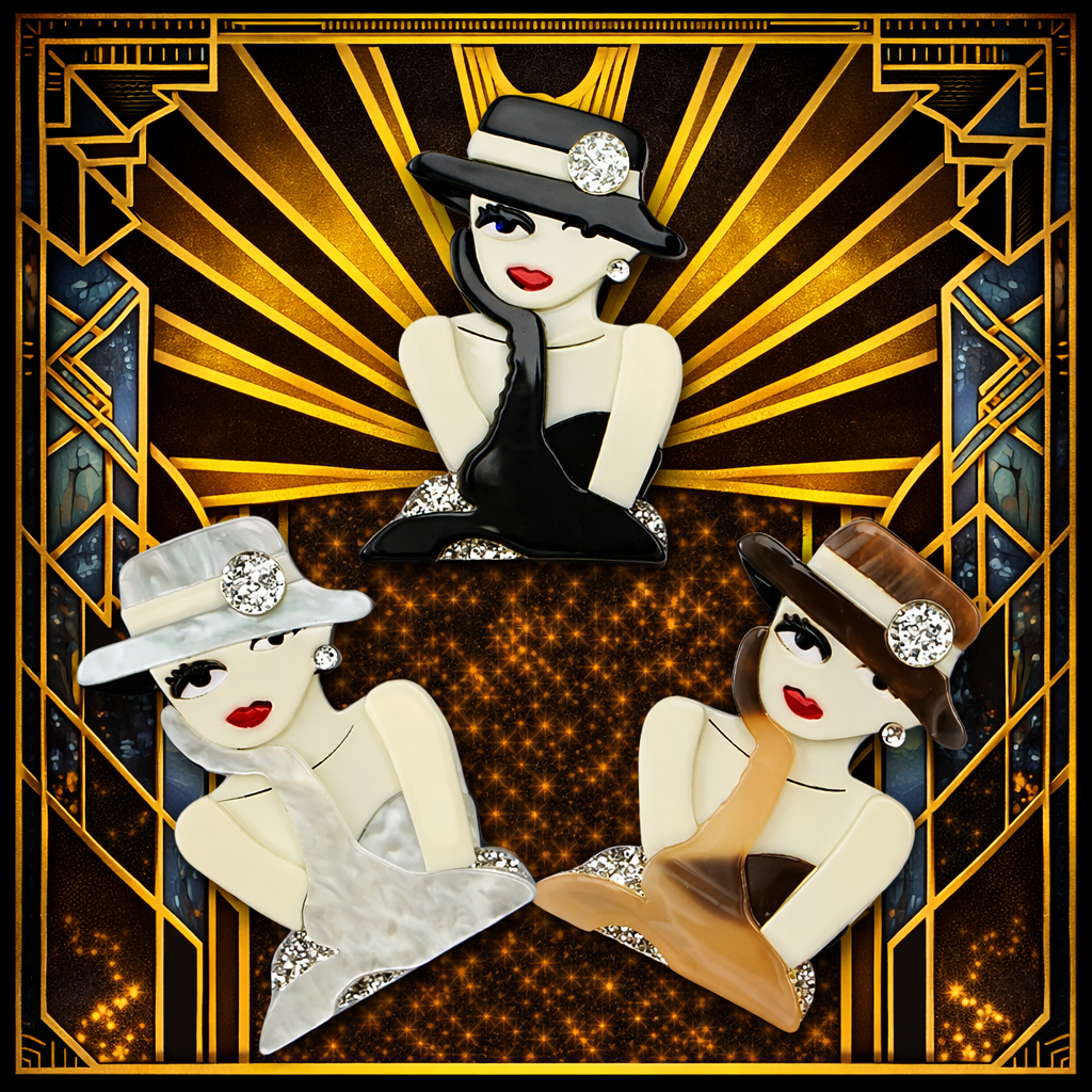 Artistic Deco Silhouette Brooch Collection of 8 Stylish Variations