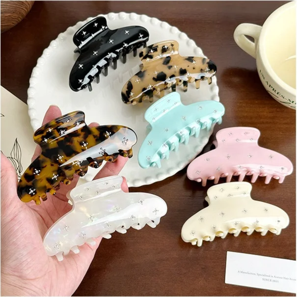 Women's Retro Premium TORTOISESHELL with CRYSTAL INLAY Claw Clips.