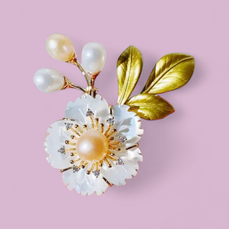 The Pearl Blossom Brooch: Luminous Elegance in Bloom. Elegant Brooch for Sophisticated Events.
