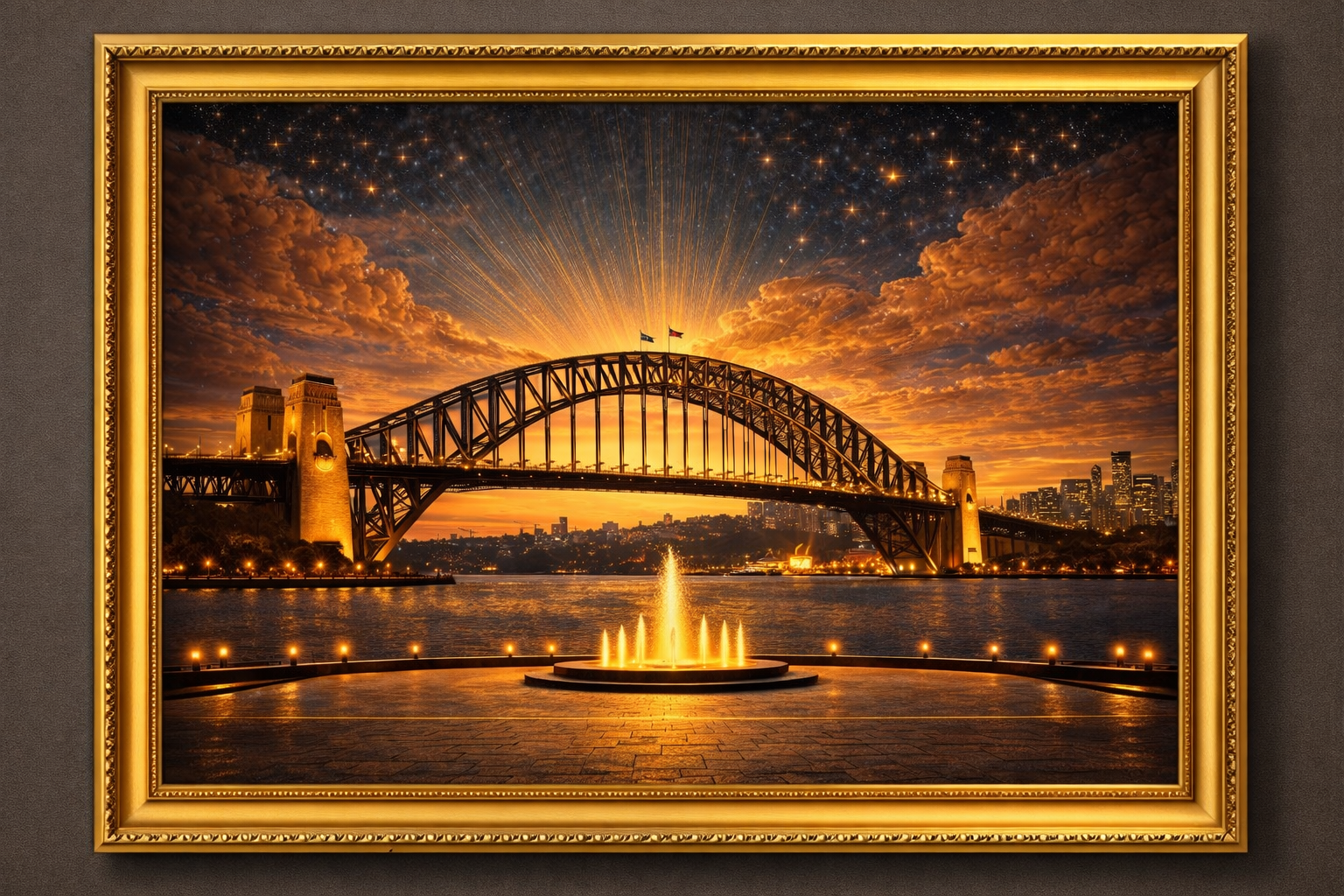 Sydney Harbour Bridge “An Icon of Strength, Connection, and Enduring Presence.” Premium Gold Patinated Frame. Ready to Hang! Stunning Designer Statement! Available in 2 Sizes - Small & Large.