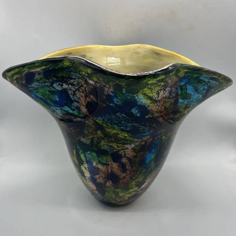 Art Deco “Crescendo” Hand Blown Murano Style 'Zibo' Glass Sculptured Flower Vase - Inspired by Pablo Picasso Cubist Design - 33cm Height