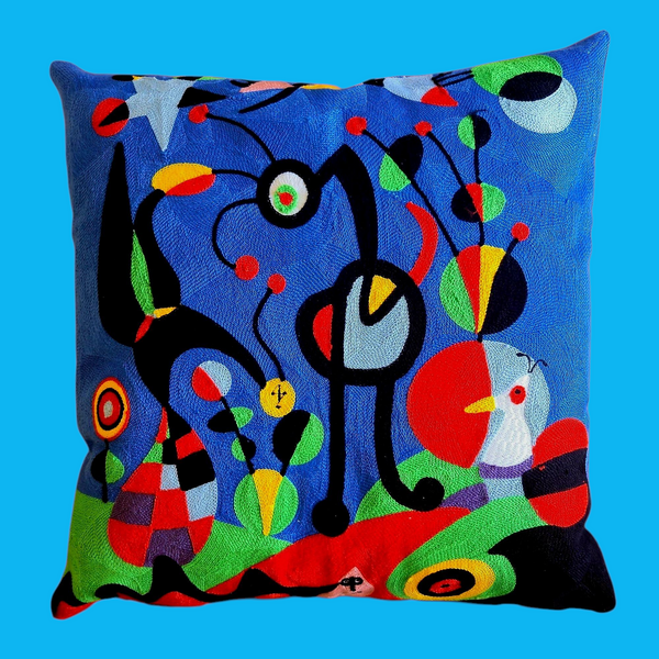 Cubist Dream Artwork By Miro - POLYESTER PU COATED WATERPROOF Cushion Cover & UV Resistant - Large 50cm Size. Suitable for Outdoor Seating & Wet Weather Areas.