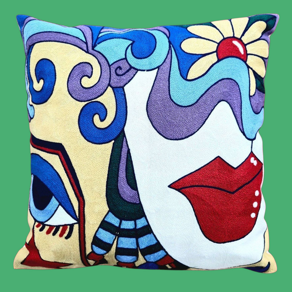 Cubist Lempicka Artwork - POLYESTER LINEN Cushion Cover - Large 50cm Size. Suitable for Commercial & Office Settings.