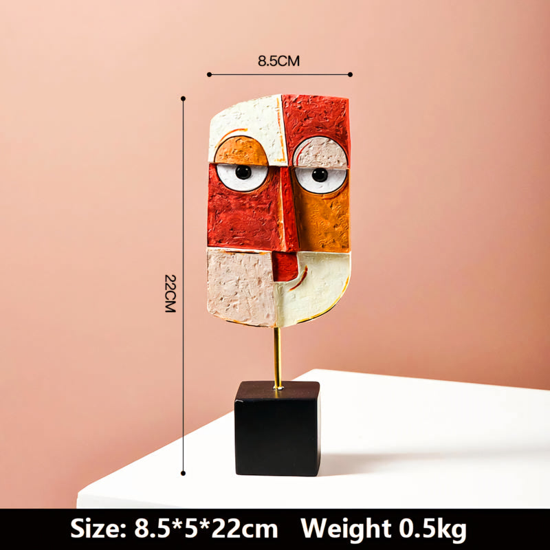 Rhaiyan Mask - Cubist Style 'Cast Resin' Table Top Sculpture. Height 22cm x 9cm Width.