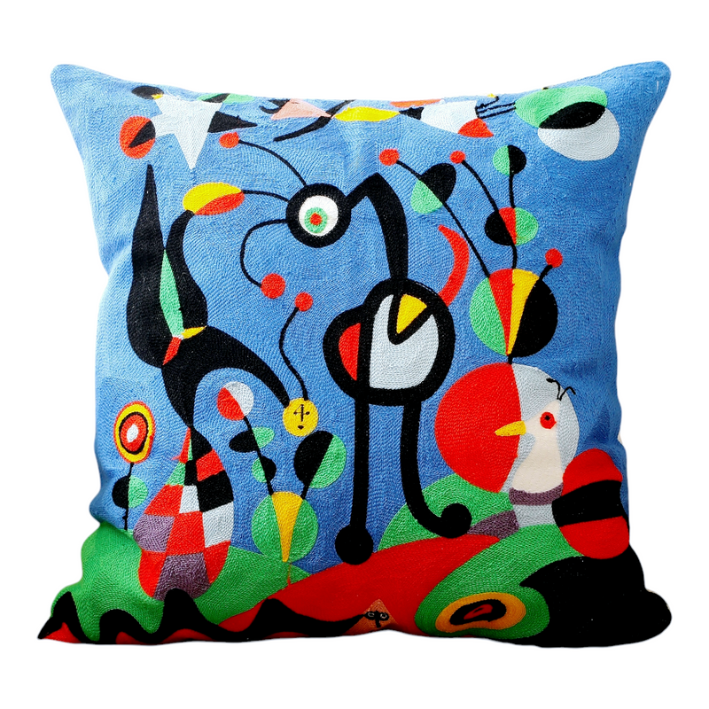 EMBROIDED MIRO Cushion Cover (Miro Collection) - Unique Artwork by Joan Miro - The Dream Artwork Circa 1925. Large 50cm Size. Elevate Your Space with Artful Comfort. A Touch of Miró Magic for Your Home. One of a Kind!