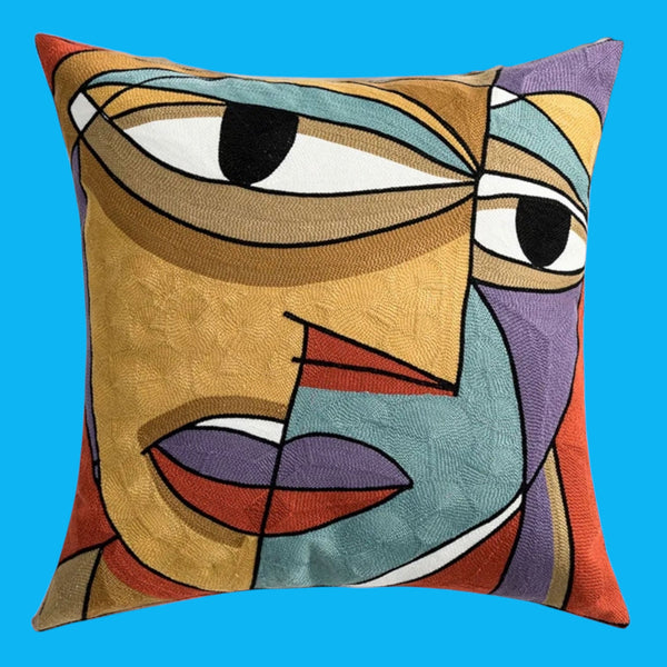 Cubist Dora Ma Artwork - POLYESTER PU COATED WATERPROOF Cushion Cover & UV Resistant - Large 50cm Size. Suitable for Outdoor Seating & Wet Weather Areas.