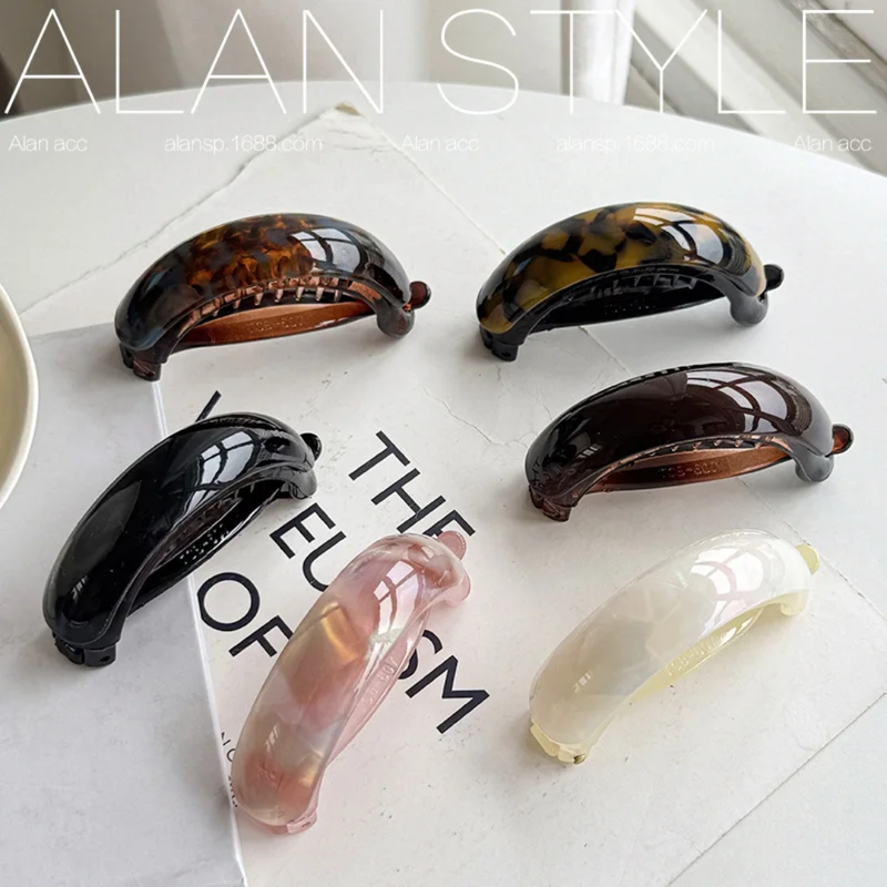 Women's Retro Premium TORTOISESHELL CURVED Acetate Hair Barrette Clip.