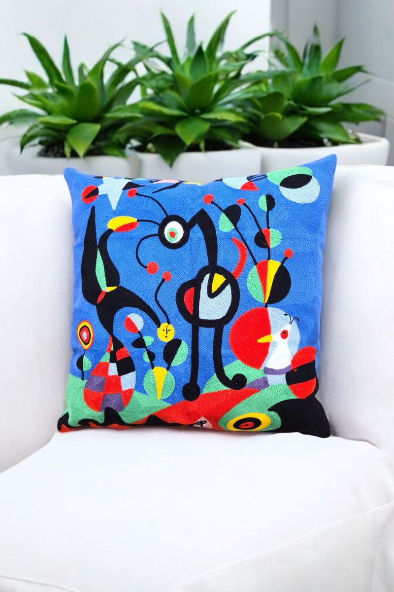 EMBROIDED MIRO Cushion Cover (Miro Collection) - Unique Artwork by Joan Miro - The Dream Artwork Circa 1925. Large 50cm Size. Elevate Your Space with Artful Comfort. A Touch of Miró Magic for Your Home. One of a Kind!