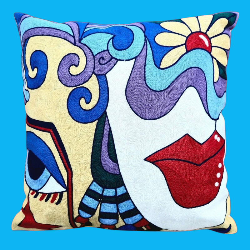Cubist Lempicka Artwork - POLYESTER PU COATED WATERPROOF Cushion Cover & UV Resistant - Large 50cm Size. Suitable for Outdoor Seating & Wet Weather Areas.