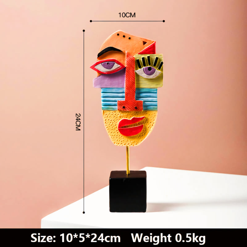 Abstracta Mask - Cubist Style 'Cast Resin' Table Top Sculpture. Height 24cm x 10cm Width.