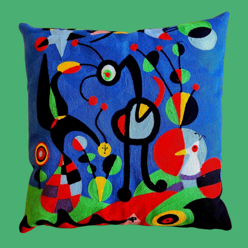 Cubist Dream Artwork By Miro - POLYESTER LINEN Cushion Cover - Large 50cm Size. Suitable for Commercial & Office Settings.