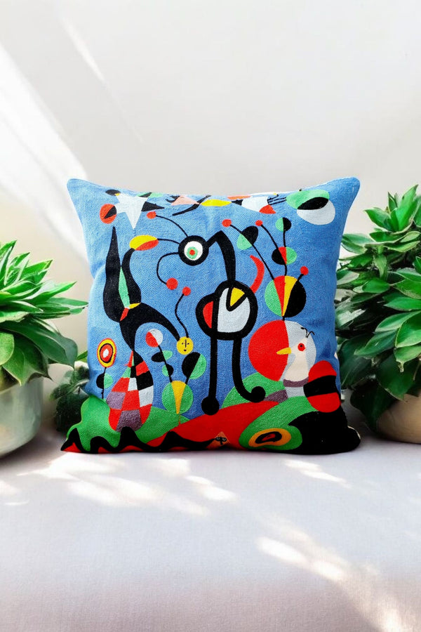 EMBROIDED MIRO Cushion Cover (Miro Collection) - Unique Artwork by Joan Miro - The Dream Artwork Circa 1925. Large 50cm Size. Elevate Your Space with Artful Comfort. A Touch of Miró Magic for Your Home. One of a Kind!