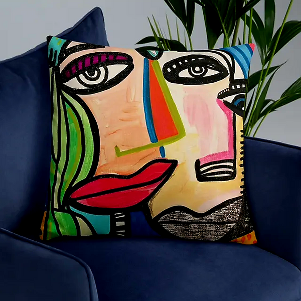 Polyester Cotton Premium Cushion Covers (PICASSO ORIGINAL Collection) - 2 Gorgeous Picasso Designed Cushion Covers to Select From. Large 50cm Size. Designed to Mix & Match. Reimagine Your Space, Cubist Picasso Style.