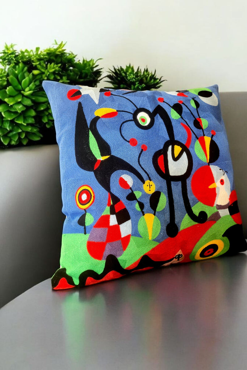 EMBROIDED MIRO Cushion Cover (Miro Collection) - Unique Artwork by Joan Miro - The Dream Artwork Circa 1925. Large 50cm Size. Elevate Your Space with Artful Comfort. A Touch of Miró Magic for Your Home. One of a Kind!