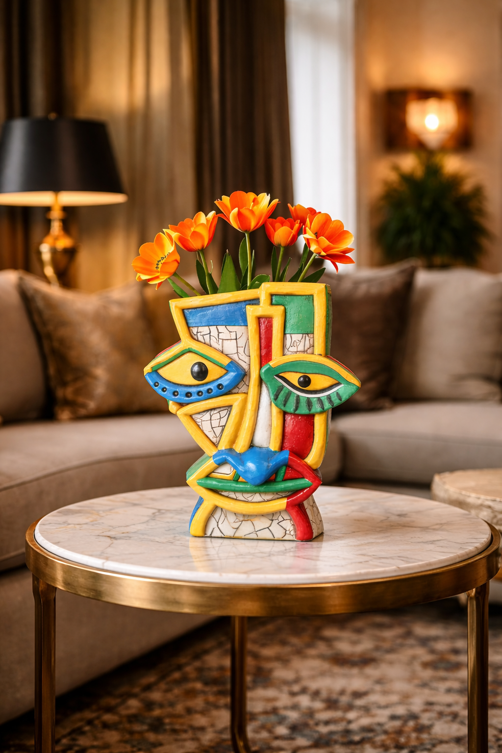 Cubist Muses Hand Made Ceramic Sculpture Flower Vase - Inspired by Pablo Picasso Cubist Design - 20cm Height