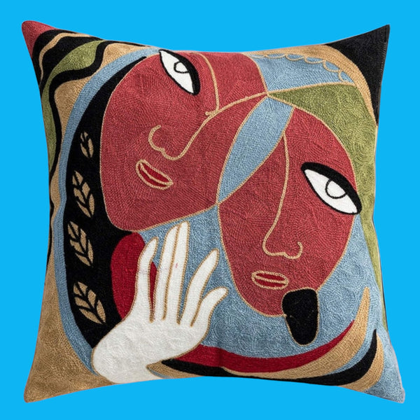 Cubist Lovers Artwork - POLYESTER PU COATED WATERPROOF Cushion Cover & UV Resistant - Large 50cm Size. Suitable for Outdoor Seating & Wet Weather Areas.