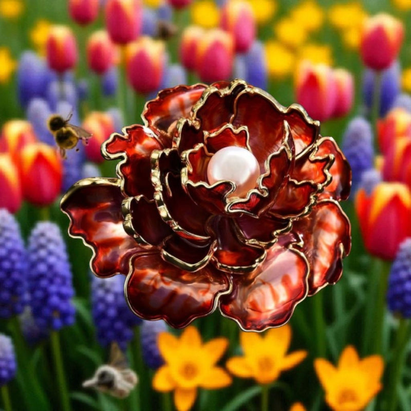 Enamelled Peony Splendor: Classic beauty for the modern woman. A Beautiful Brooch for Every Occasion.