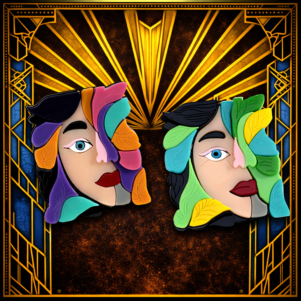 Cubist Muses - Statement Brooch Pair