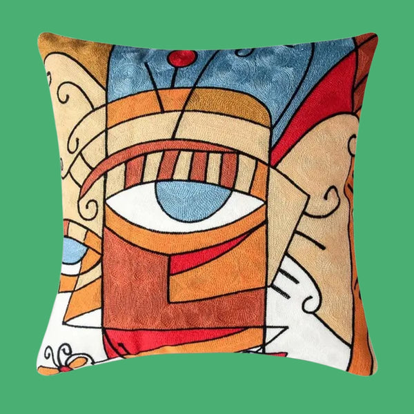 Cubist Focus Artwork - POLYESTER LINEN Cushion Cover - Large 50cm Size. Suitable for Commercial & Office Settings.