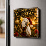 Merry Christmas Cockatoo – Australian Christmas Glass Fridge Magnet. The magnificent Sulphur-Crested Cockatoo takes Centre Stage in this Elegant Australian Christmas Design.