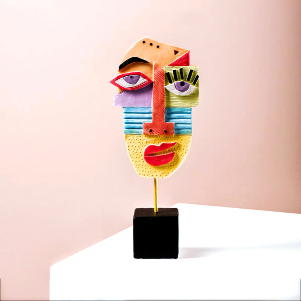 Abstracta Mask - Cubist Style 'Cast Resin' Table Top Sculpture. Height 24cm x 10cm Width.