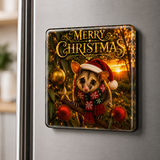 Merry Christmas Possum – Australian Christmas Glass Fridge Magnet. Celebrate one of Australia's most familiar nocturnal visitors with our charming Christmas Possum.