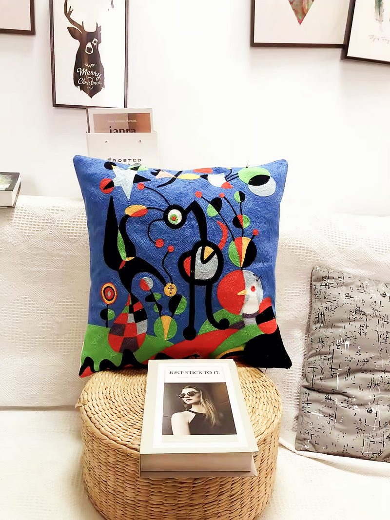 EMBROIDED MIRO Cushion Cover (Miro Collection) - Unique Artwork by Joan Miro - The Dream Artwork Circa 1925. Large 50cm Size. Elevate Your Space with Artful Comfort. A Touch of Miró Magic for Your Home. One of a Kind!