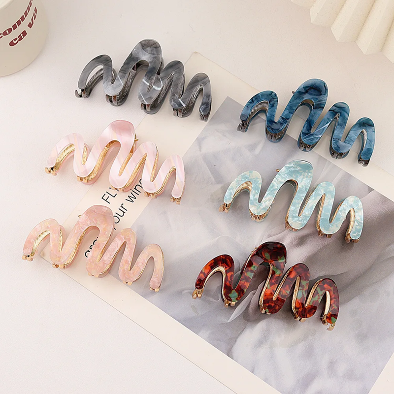 Women's Retro Premium WAVE TORTOISESHELL Large Hair Claw Clips.