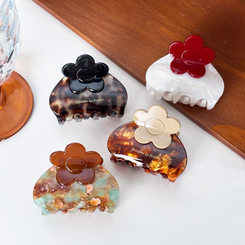 Women's FRENCH FLOWER Style Premium FLOWER TORTOISESHELL Hair Claw Clips.