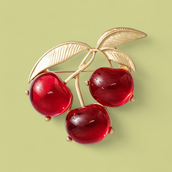 Sweet Cherry Brooch: A Juicy Touch of Retro Charm.. Elegant Brooch for Sophisticated Events.