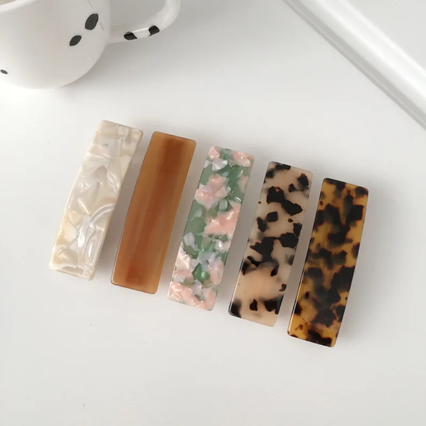 Women's Retro Premium TORTOISESHELL RECTANGULAR Acetate Hair Barrette Clip.