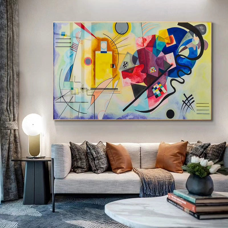 Crystal Porcelain Artwork -  ‘Yellow Red Blue’ Painted by Wassily Kandinsky  - Extra Large Size - 80cm X 120cm. Ready to Hang - Bold & Beautiful Design Statement.