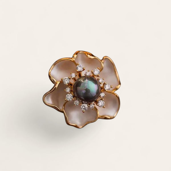 Deco Pearl Bloom Brooch: A glamorous, stylized floral masterpiece. A Sophisticated Brooch for that Special Evening.