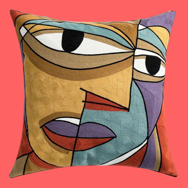Cubist Dora Ma Artwork - Embroided Cotton Cushion Cover - Standard 45cm Size. Suitable for Luxurious Indoor Settings.