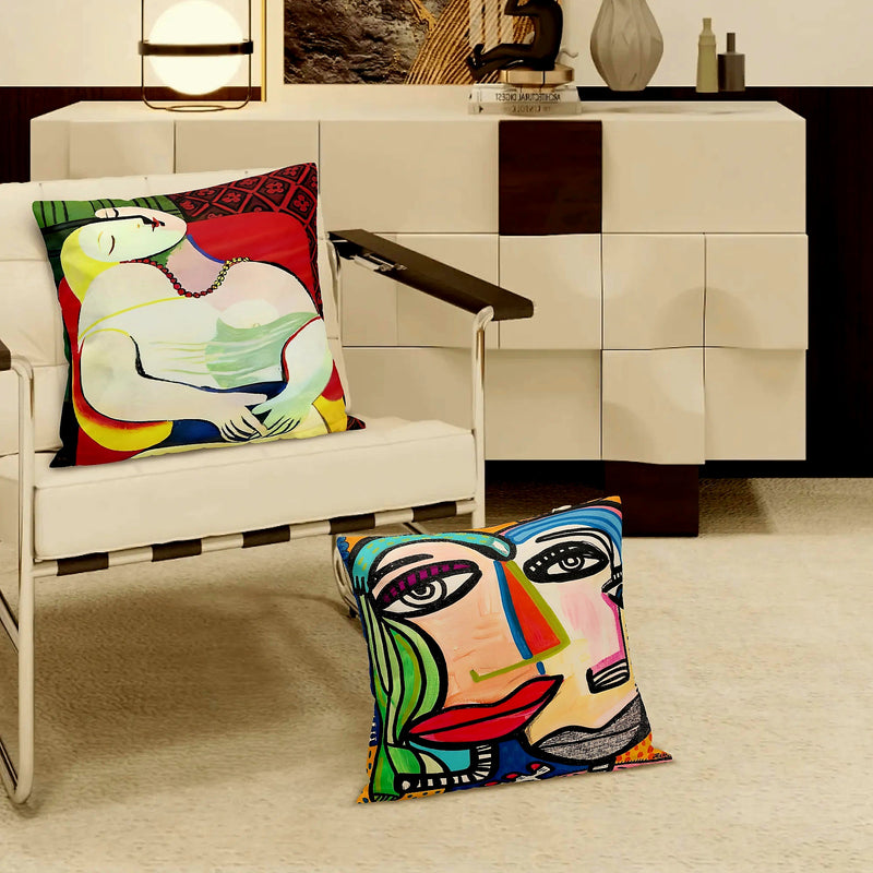 Polyester Cotton Premium Cushion Covers (PICASSO Collection) - 2 Gorgeous Picasso Designed Cushion Covers to Select From. Large 50cm Size. Designed to Mix & Match. Reimagine Your Space, Cubist Picasso Style.