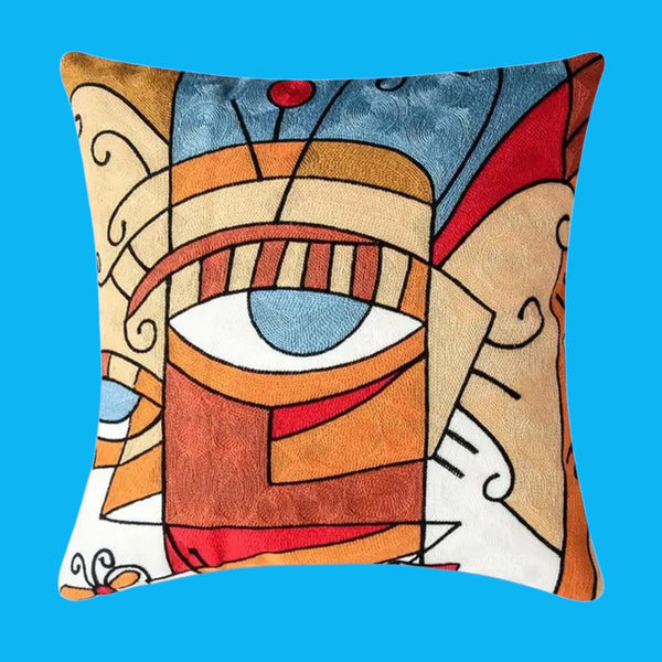 Cubist Focus Artwork - POLYESTER PU COATED WATERPROOF Cushion Cover & UV Resistant - Large 50cm Size. Suitable for Outdoor Seating & Wet Weather Areas.